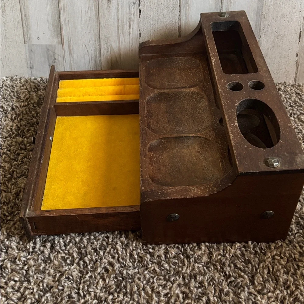 Vintage London Leather‎ Walnut Wood Dresser Valet Mens Box Organizer